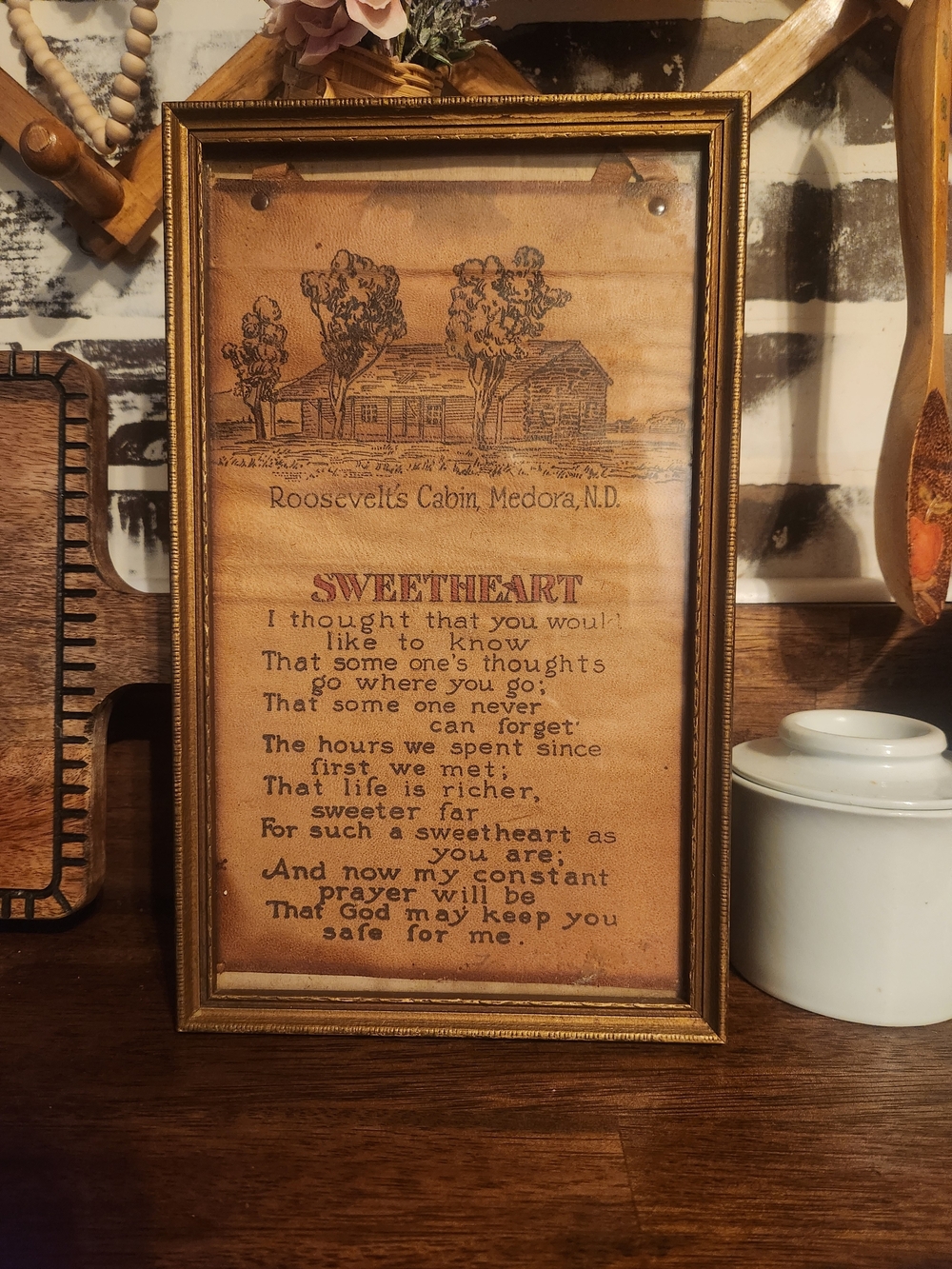 Vintage Framed Poem Printed On Leather